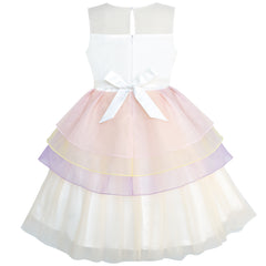 Flower Girls Dress Lace Belted Wedding Party Size 4-14 Years