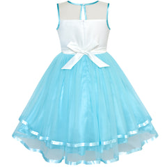 Flower Girls Dress Lace Belted Wedding Party Size 4-14 Years