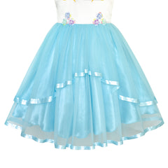 Flower Girls Dress Lace Belted Wedding Party Size 4-14 Years