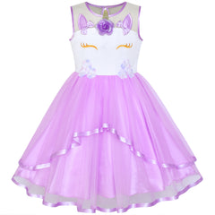 Flower Girls Dress Lace Belted Wedding Party Size 4-14 Years