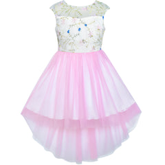 Girls Dress Sequin Backless Floral Hollow Back Lace Wedding Size 3-14 Years