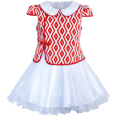 Girls Dress Lace Stripe Collar Party Size 4-14 Years