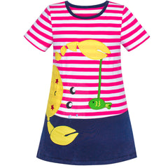 Girls Dress Flower Embroidered Stripe Short Sleeve Size 2-12 Years