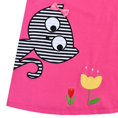 Girls Dress Flower Embroidered Stripe Short Sleeve Size 2-12 Years