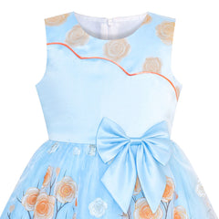 Girls Dress Bow Tie Color Contrast Size 4-12 Years