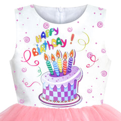Girls Dress Birthday Princess Ruffle Dress Cake Balloon Print Size 1-10 Years