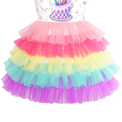 Girls Dress Birthday Princess Ruffle Dress Cake Balloon Print Size 1-10 Years