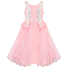 Flower Girls Dress Peach Ruffle Butterfly Wedding Bridesmaid Size 6-14 Years