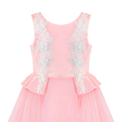 Flower Girls Dress Peach Ruffle Butterfly Wedding Bridesmaid Size 6-14 Years