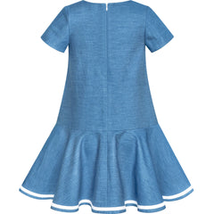 Girls Cold Shoulder Dress Denim Cowboy 3/4 Sleeve Size 2-12 Years