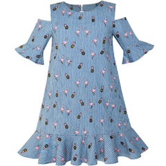 Girls Cold Shoulder Dress Denim Cowboy 3/4 Sleeve Size 2-12 Years