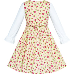 Girls Dress Flower Long Sleeve Cotton Causal Dress Size 3-12 Years