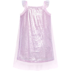 Girls Dress Shiny Glitter Sequin Color Block Sleeveless Size 4-10 Years