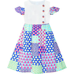 Girls Dress Cold Shoulder Ruffle Cotton Casual Sundress Size 4-8 Years