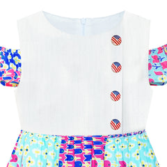 Girls Dress Cold Shoulder Ruffle Cotton Casual Sundress Size 4-8 Years