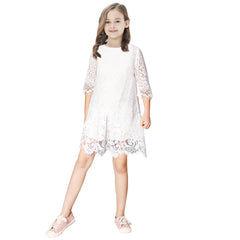 Girls Dress Flower Lace Collar Skirt Dress Size 4-14 Years