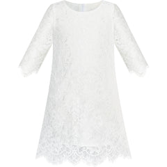 Girls Dress Flower Lace Collar Skirt Dress Size 4-14 Years