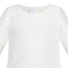 Girls Dress Flower Lace Collar Skirt Dress Size 4-14 Years