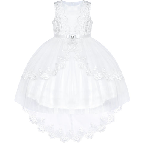 Flower Girl Dress Lace Hi-low Skirt Wedding Pageant Size 6-14 Years