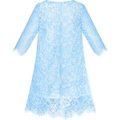 Girls Dress Flower Lace Collar Skirt Dress Size 4-14 Years