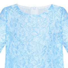 Girls Dress Flower Lace Collar Skirt Dress Size 4-14 Years