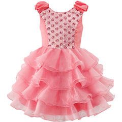 Girls Dress Ruffles Tulle Tiered Dress Sequin Party Birthday Princess Size 4-12 Years