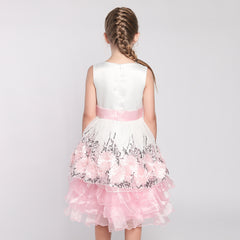 Flower Girls Dress Sequin Dimensional Flowers Bow Tie Pageant Size 7-14 Years