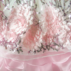 Flower Girls Dress Sequin Dimensional Flowers Bow Tie Pageant Size 7-14 Years