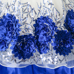 Flower Girls Dress Sequin Dimensional Flowers Bow Tie Pageant Size 7-14 Years