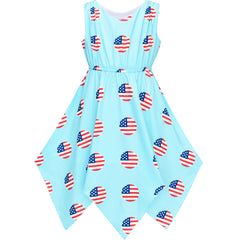 Girls Dress Flower Print Hanky Hem With Necklace Size 6-14 Years