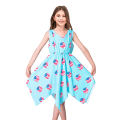 Girls Dress Flower Print Hanky Hem With Necklace Size 6-14 Years