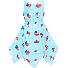 Girls Dress Flower Print Hanky Hem With Necklace Size 6-14 Years