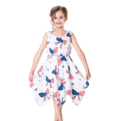 Girls Dress Flower Print Hanky Hem With Necklace Size 6-14 Years