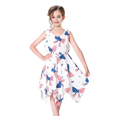 Girls Dress Flower Print Hanky Hem With Necklace Size 6-14 Years