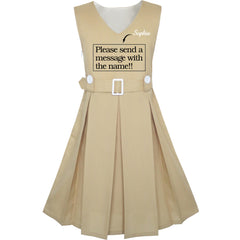 Girls Dress Khaki Button Back School Pleated Hem Size 6-14 Years