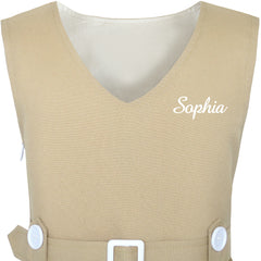 Girls Dress Khaki Button Back School Pleated Hem Size 6-14 Years