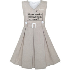 Girls Dress Khaki Button Back School Pleated Hem Size 6-14 Years