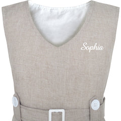 Girls Dress Khaki Button Back School Pleated Hem Size 6-14 Years