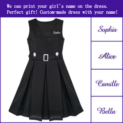 Girls Dress Khaki Button Back School Pleated Hem Size 6-14 Years