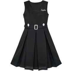 Girls Dress Khaki Button Back School Pleated Hem Size 6-14 Years