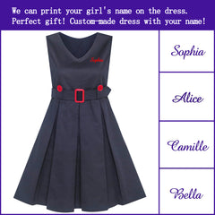 Girls Dress Khaki Button Back School Pleated Hem Size 6-14 Years