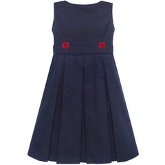 Girls Dress Khaki Button Back School Pleated Hem Size 6-14 Years