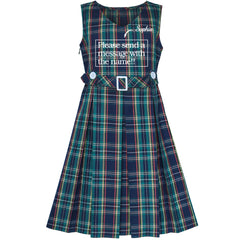 Girls Dress Khaki Button Back School Pleated Hem Size 6-14 Years