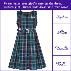 Girls Dress Khaki Button Back School Pleated Hem Size 6-14 Years