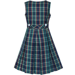 Girls Dress Khaki Button Back School Pleated Hem Size 6-14 Years