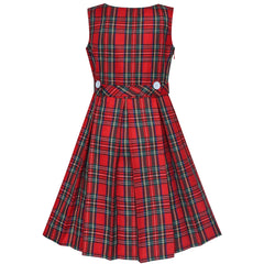 Girls Dress Khaki Button Back School Pleated Hem Size 6-14 Years