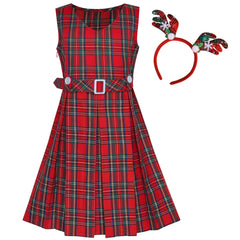 Girls Dress Khaki Button Back School Pleated Hem Size 6-14 Years