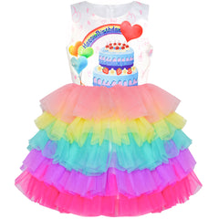 Girls Dress Birthday Princess Ruffle Dress Cake Balloon Print Size 1-10 Years