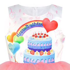 Girls Dress Birthday Princess Ruffle Dress Cake Balloon Print Size 1-10 Years