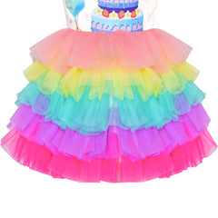 Girls Dress Birthday Princess Ruffle Dress Cake Balloon Print Size 1-10 Years